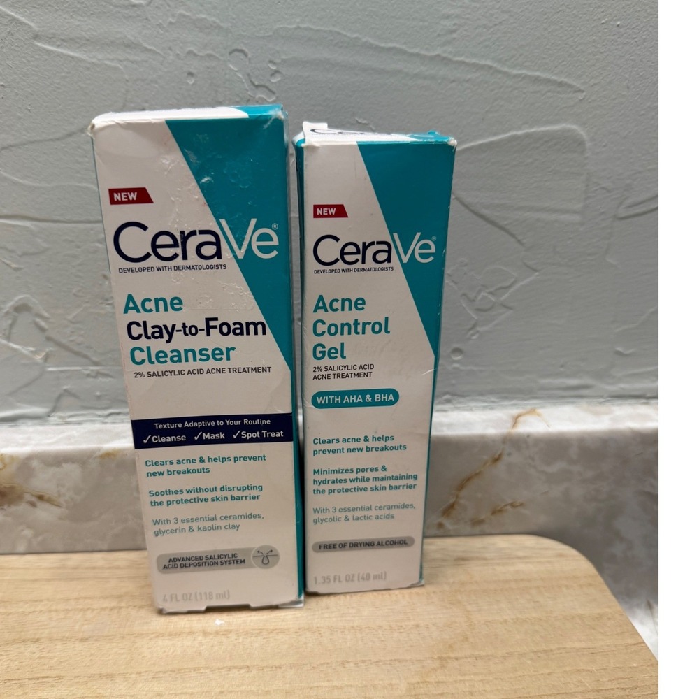 CeraVe Acne Cleanser Clay to Foam Gel Treatment Salicylic Acid AHA BHA Set